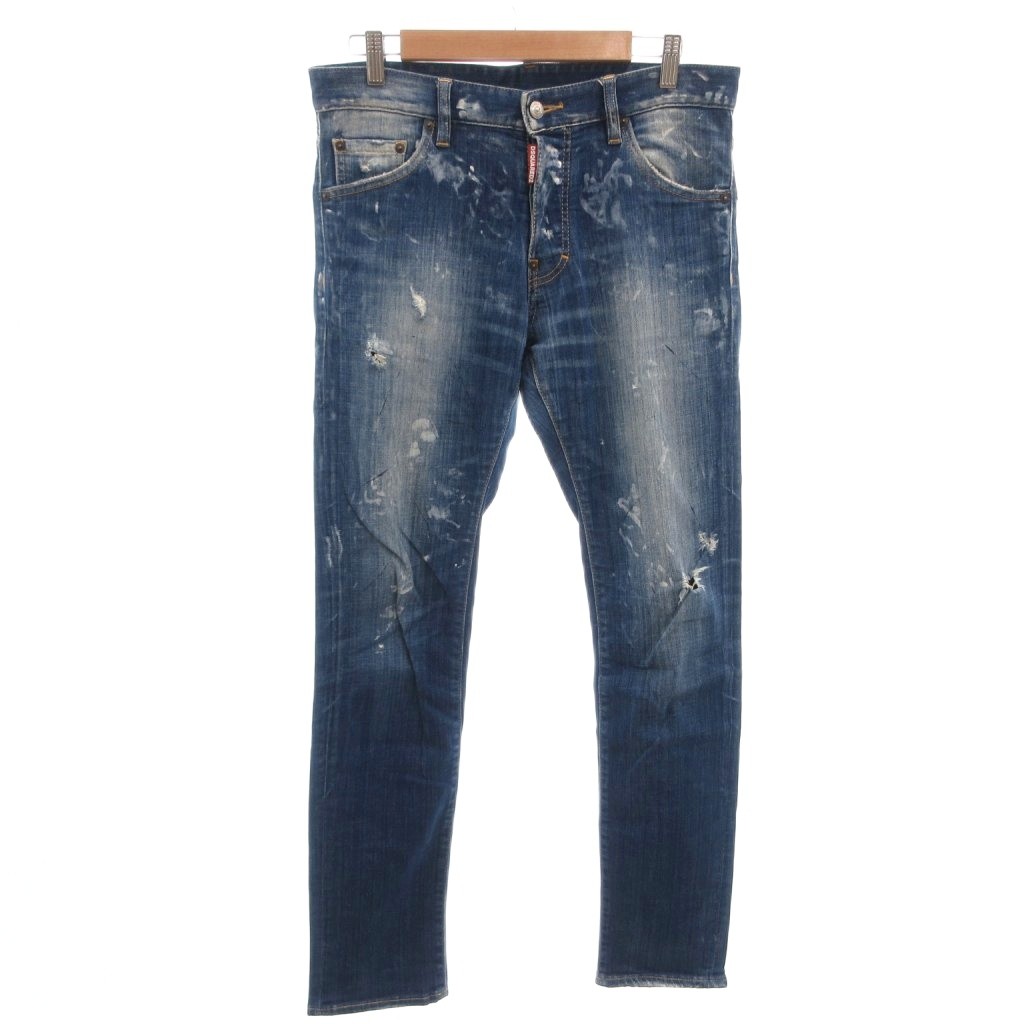 【中古】ディースクエアード DSQUARED2 クール ガイ デニムパンツ ジーンズ スキニー ペイント ダメージ加工 46 インディゴ /FF ■GY62  【ベクトル 古着】 260411