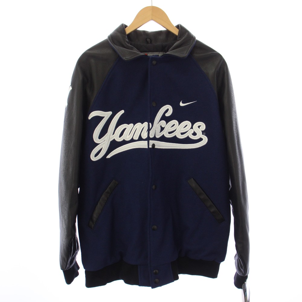 【中古】未当て嵌める品 ナイキ NIKE ニューヨーク州ヤンキース New York Yankees スタジャン 闘技場前掛け アウター なめし革 M 紺 米国海軍 黒 黒いこと 127126 /YT ■ECE004 メンズ 【ベクター 古着】 260414