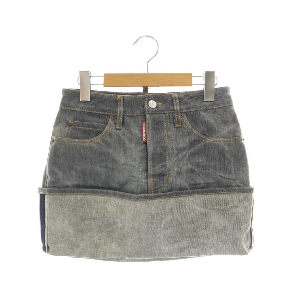 【中古】ディースクエアード DSQUARED2 ジーンズスコート ミニ 台形 ウォッシュ製作 名取り草飛球 38 インディゴ /CX ■GY62 レディース 【ベクター 古着】 260424