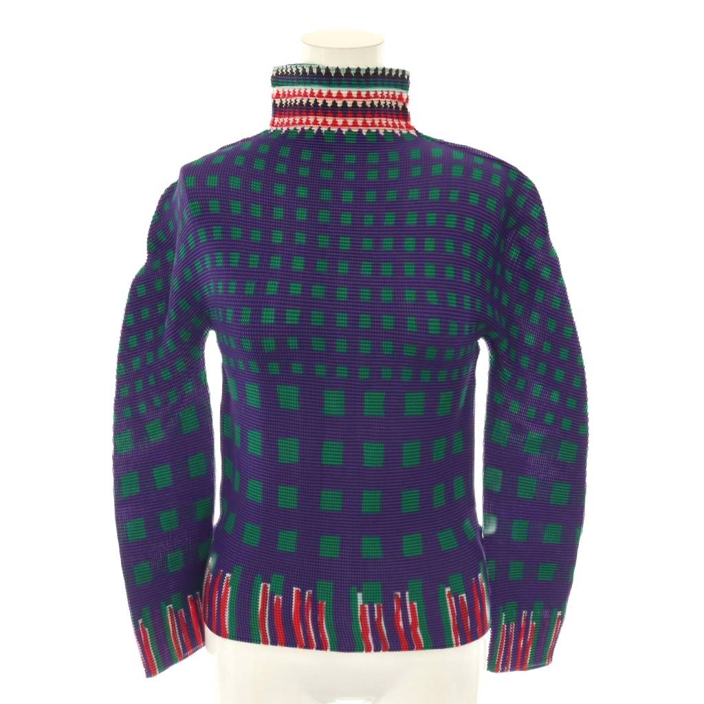 【中古】ミーイッセイミヤケ me ISSEY MIYAKE カットソー 長袖 ハイネック 総柄 米国海軍 マルチ色合い /ES ■GY53 レディース 【ベクター 古着】 260508