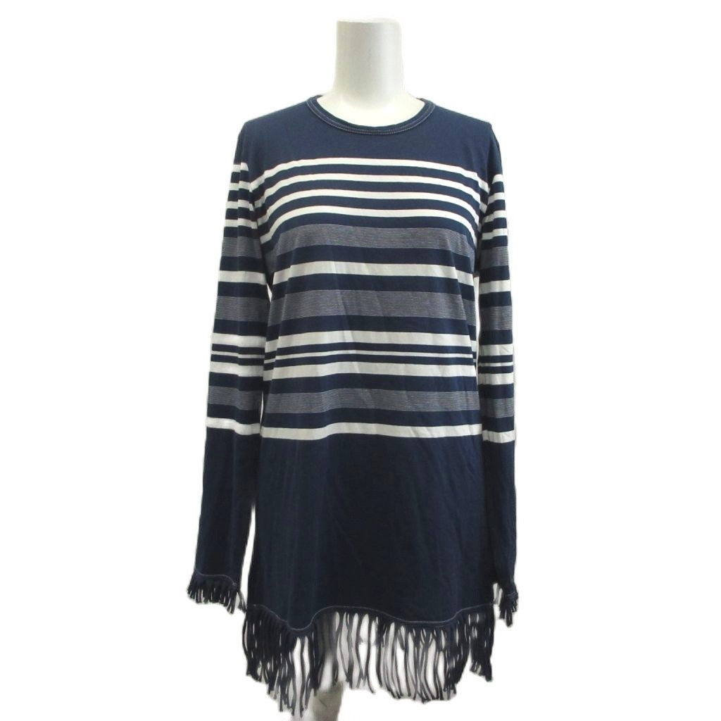【中古】ジュンヤワタナベ JUNYA WATANABE カットソー M 紺 米国海軍 白 白いこと 間借り人柄 長袖 フリンジ /NP ■ECD004 レディース 【ベクター 古着】 260512