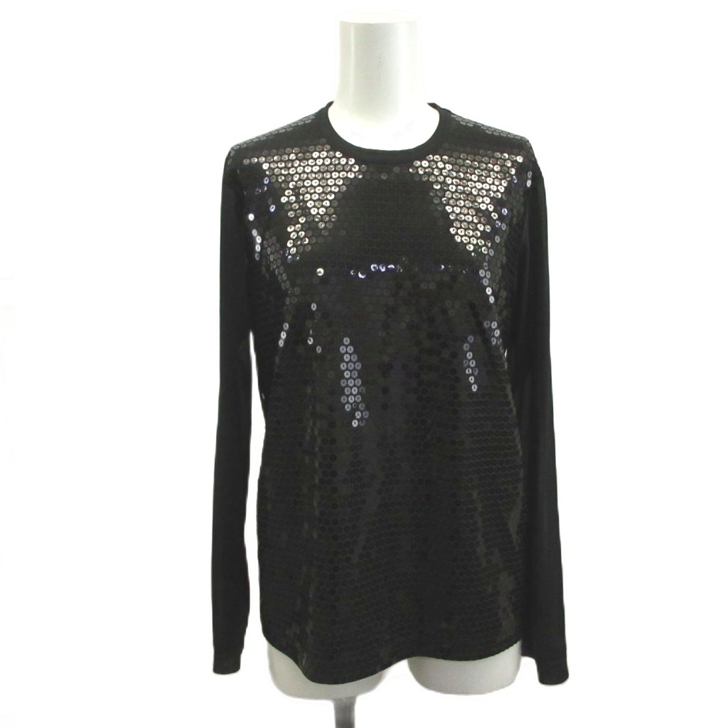 【中古】ジュンヤワタナベ JUNYA WATANABE カットソー S 黒 黒いこと ラウンドのど首 長袖 スパンコールかざり付ける /NP ■ECD004 レディース 【ベクター 古着】 260512