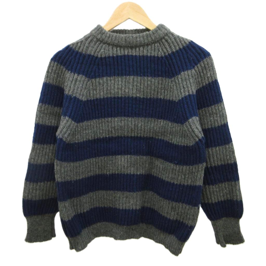 【中古】ケンゾー KENZO 編み物 ティーシャツ 羊毛 薄墨色 米国海軍 紺 間借り人柄 労働者の一団のど首 長袖 /PP ■ECD004 メンズ 【ベクター 古着】 260513