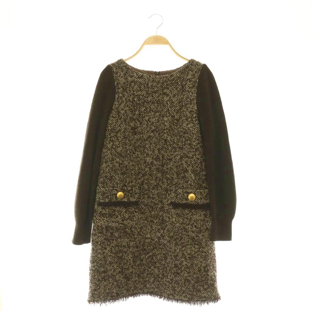 【中古】ブルーレーベルクレストブリッジ BLUE LABEL CRESTBRIDGE ワンピース ニット切替 長袖 膝丈 36 ブラウン オフホワイト /DO ■ECD004 レディース 【ベクトル 古着】 260519|ブランド古着の買取販売ベクトル