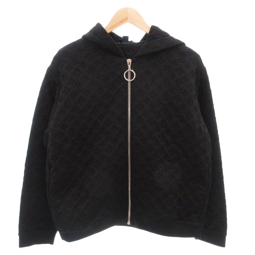 【中古】ルイヴィトン LOUIS VUITTON 3Dモノグラム パーカー フーディ 長袖 ジップアップ エンボス加工 L 黒 ブラック /FF ■GY57 メンズ 【ベクトル 古着】 260517｜ブランド古着の買取販売ベクトル