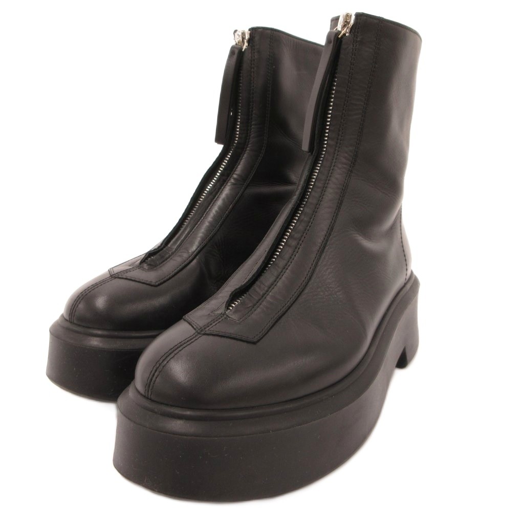 【中古】ザロウ THE ROW ZIPPED アンクルブーツ フロントジップ カーフレザー 本革 37 24珊 黒 黒いこと /JS ■GY57 レディース 【ベクター 古着】 260518