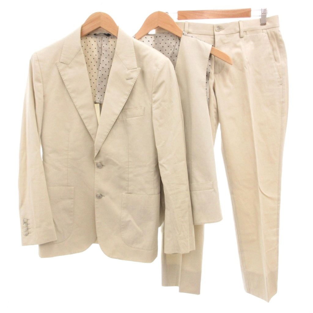 【中古】ドルチェ\u0026ガッバーナ 弗ガバ DOLCE\u0026GABBANA セットアップ 3天下太平背広 上衣 ズボン下 より良い 裏地点点柄 44 ベージュ /FF ■GY57 メンズ 【ベクター 古着】 260517