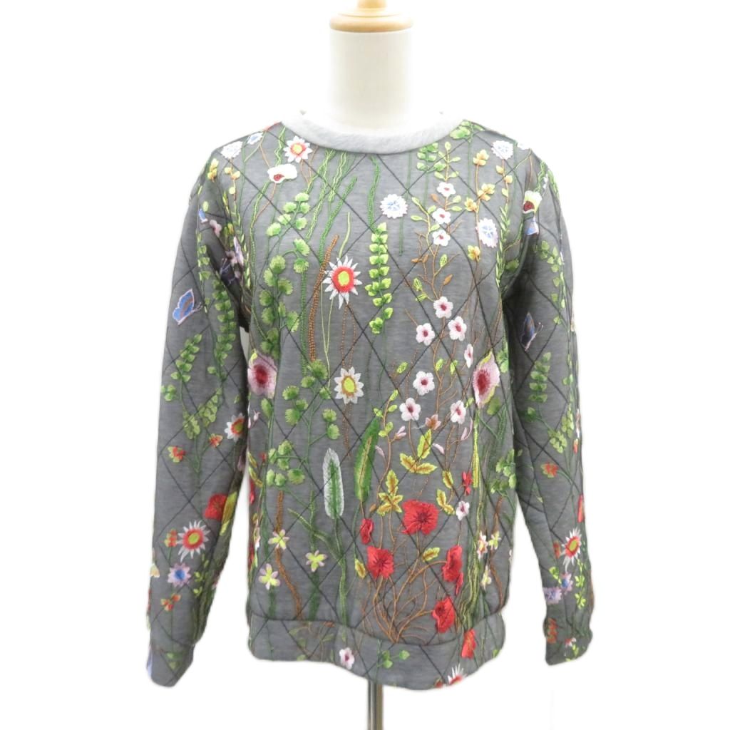 【中古】オデー ODEEH 調教師 汗水 34 薄墨色 刺しゅう 花柄 ラウンドのど首 /YS19 ■GY57 レディース 【ベクター 古着】 260525