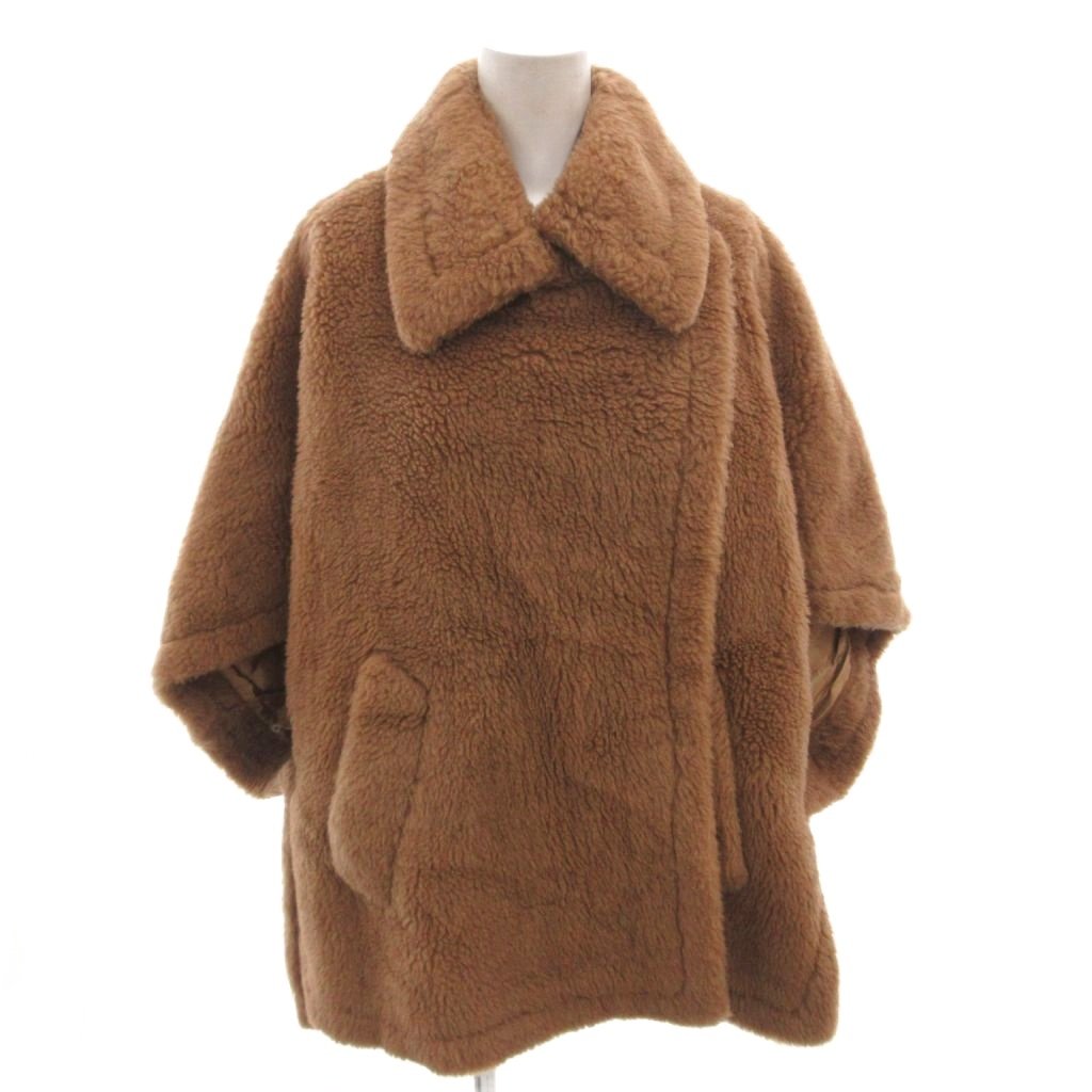 【中古】マックスマーラ MAX MARA TEBE テディベア ケープ ポンチョ ボア 1B 絹地混 裏地 総柄 チェーン店 茶 赤銅色 /FF ■GY57 レディース 【ベクター 古着】 260517