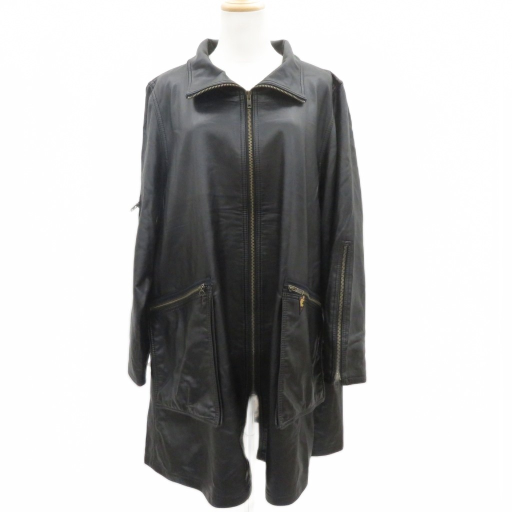 【中古】イタリヤ 伊太利屋 フェイクレザーコート ステンカラーコート ロング丈 11 黒 ブラック ジップアップ /MA3 ■GY74 レディース 【ベクトル 古着】 260608｜ブランド古着の買取販売ベクトル