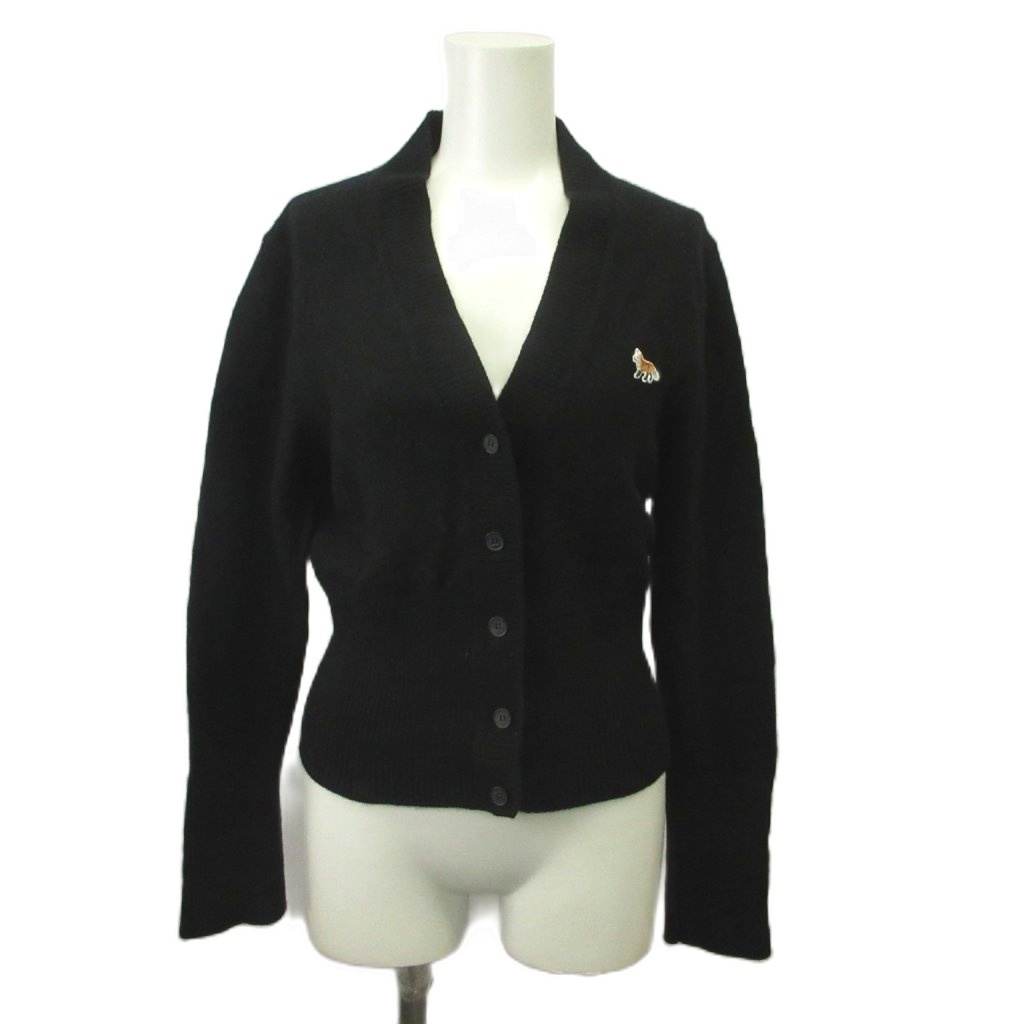 【中古】メゾンキツネ MAISON KITSUNE ジレー 羊毛 M 黒 黒いこと Vのど首 長そで 名取り草留め /KK ■GY53 レディース 【ベクター 古着】 260530