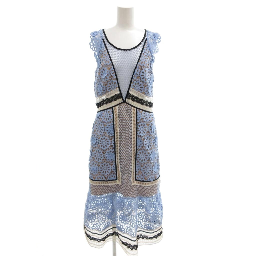 【中古】未使用品 セルフポートレイト self-portrait タグ付き 総レースフレアドレス Floral Lace Flared Dress ワンピース ロング マキシ 半袖 フラワーモチーフ 水色 ライトブルー 黒 ブラック /GV ■GY53 レディース 【ベクトル 古着】 260608｜ブランド古着の買取販売ベクトル