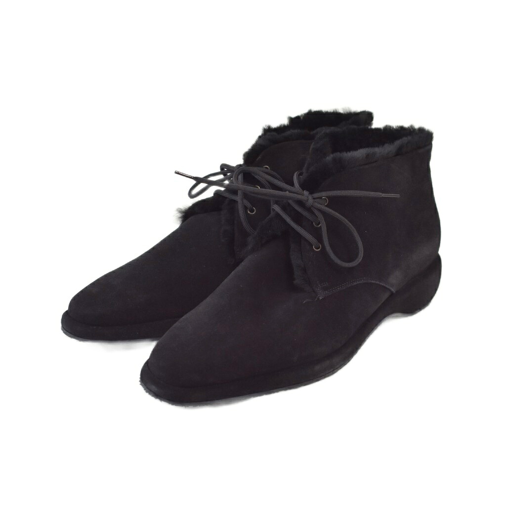 【中古】サルヴァトーレフェラガモ Salvatore Ferragamo ショートブーツ スエード 無地 レースアップ ポインテッドトゥ 7 1/2 D 黒 ブラック ■GY60 レディース 【ベクトル 古着】 260625｜ブランド古着の買取販売ベクトル