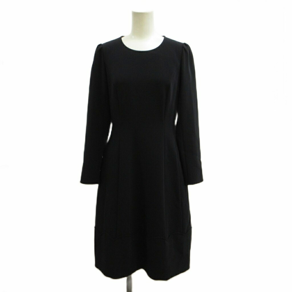 【中古】ルネ Rene スカラップヘム ワンピース 34 ネイビー 紺 ラウンドネック 長袖 ひざ丈 5546010 /PP ■GY62 レディース 【ベクトル 古着】 260617|ブランド古着の買取販売ベクトル