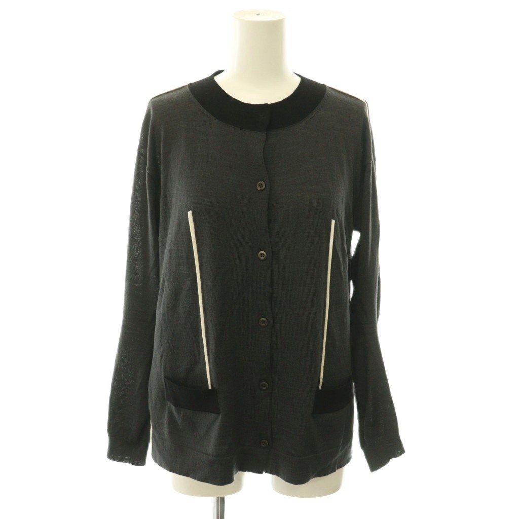 【中古】プラダ PRADA ニットカーディガン クルーネック ウール シルク混 ライン 長袖 38 チャコールグレー /HS ■GY62 レディース 【ベクトル 古着】 260706｜ブランド古着の買取販売ベクトル