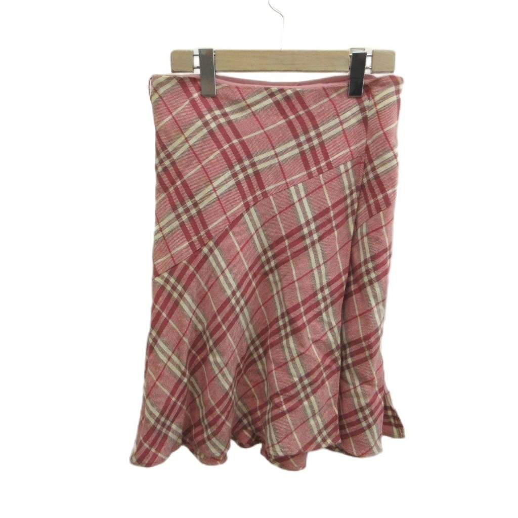 【中古】バーバリーブルーレーベル BURBERRY BLUE LABEL スカート フレアスカート 麻 リネン 38 ピンク 白 ホワイト 赤 レッド チェック柄 ミディ丈 / FL569-364 NP ■GY70 レディース 【ベクトル 古着】 260709|ブランド古着の買取販売ベクトル