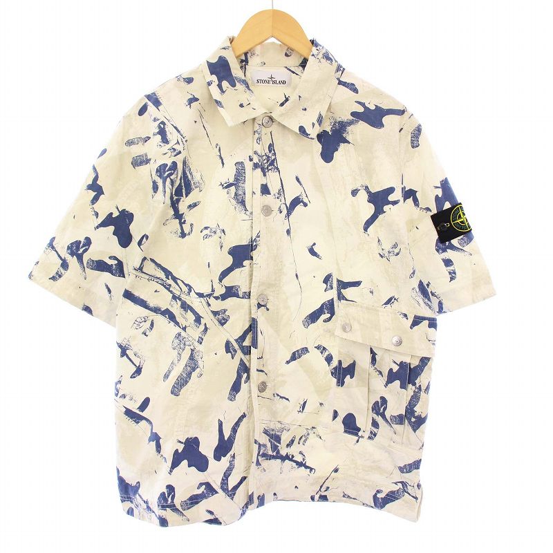 【中古】ストーンアイランド STONE ISLAND Scan Camo On Stretch Ripstop-Ovd シャツ 半袖 総柄 M ベージュ /KH ☆AA★ メンズ 【ベクトル 古着】 250514