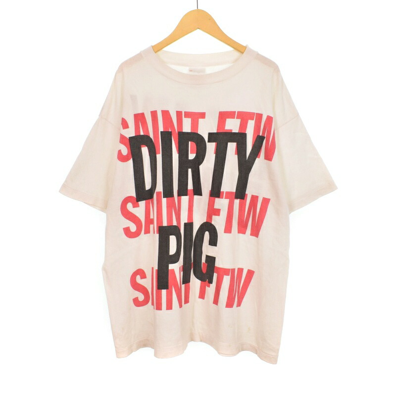 【中古】セントマイケル SAINTMICHAEL 25SS DIRTY PIG SS TEE Tシャツ 半袖 プリント ダーティ加工 M 白 ホワイト SM-HR8-0000-021 ☆AA★ メンズ 【ベクトル 古着】 250720