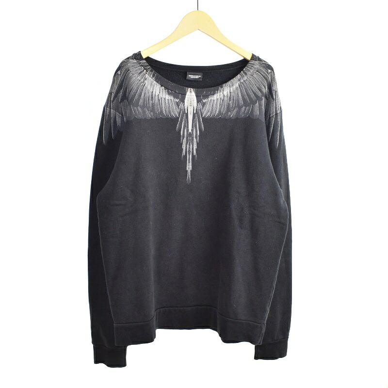 【中古】マルセロバーロン マルセロブロン MARCELO BURLON スウェット トレーナー 長袖 フェザー プリント S 黒 ブラック メンズ 【ベクトル 古着】 250730