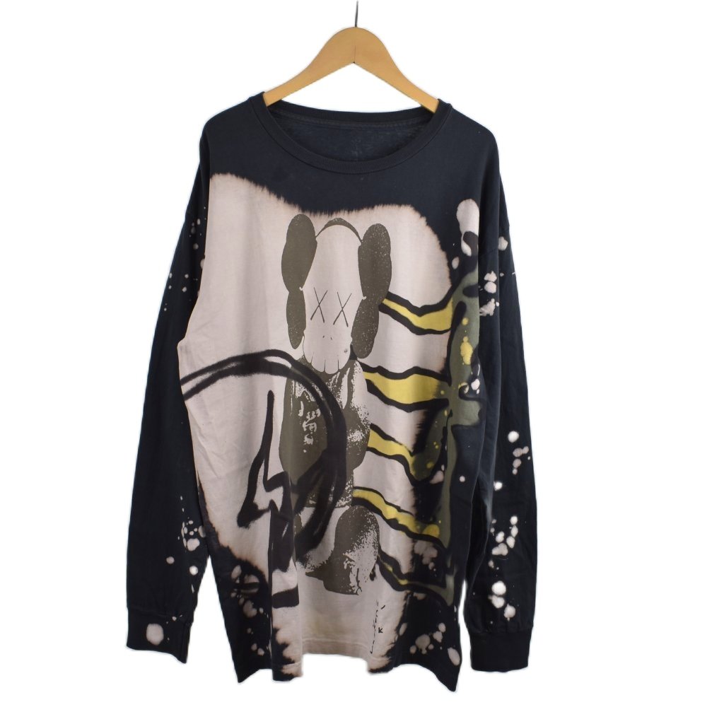 【中古】カウズ KAWS FOR FRAGMENT TRAVIS SCOTT CACTUS JACK L/S T-SHIRT プリント 長袖 L グレー ☆AA★ メンズ 【ベクトル 古着】 250909