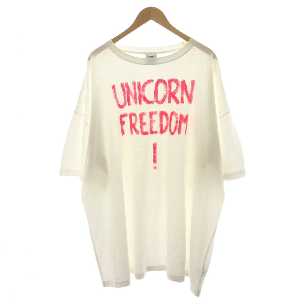 【中古】ヴェトモン VETEMENT Tシャツ カットソー 半袖 ロゴ M ピンク 白 ホワイト /AN27 ☆AA★ メンズ 【ベクトル 古着】 250916