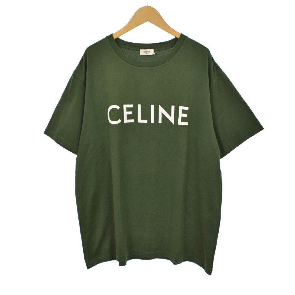 【中古】セリーヌ CELINE ティーシャツ カットソー 半袖 ロゴタイプ 刷り上げる M 緑 緑であること 2X681671Q ☆AA★ メンズ 【ベクター 古着】 250927