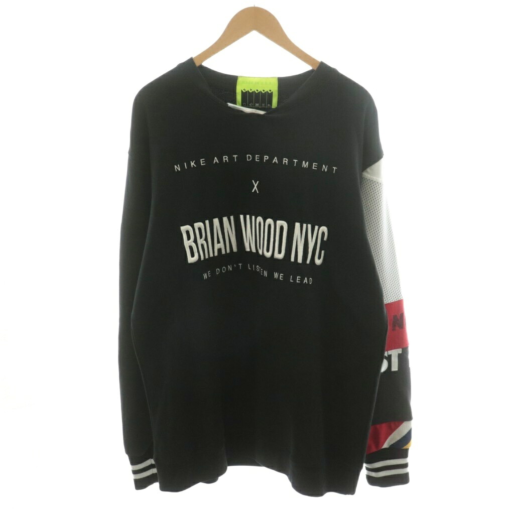 【中古】未当て嵌める品 ブライアン木材 BWOOD プルオーバー カットソー 長袖 ロゴタイプ 刺しゅう XL 黒 黒いこと SS300P /AN65 ☆AA★ メンズ 【ベクター 古着】 251106