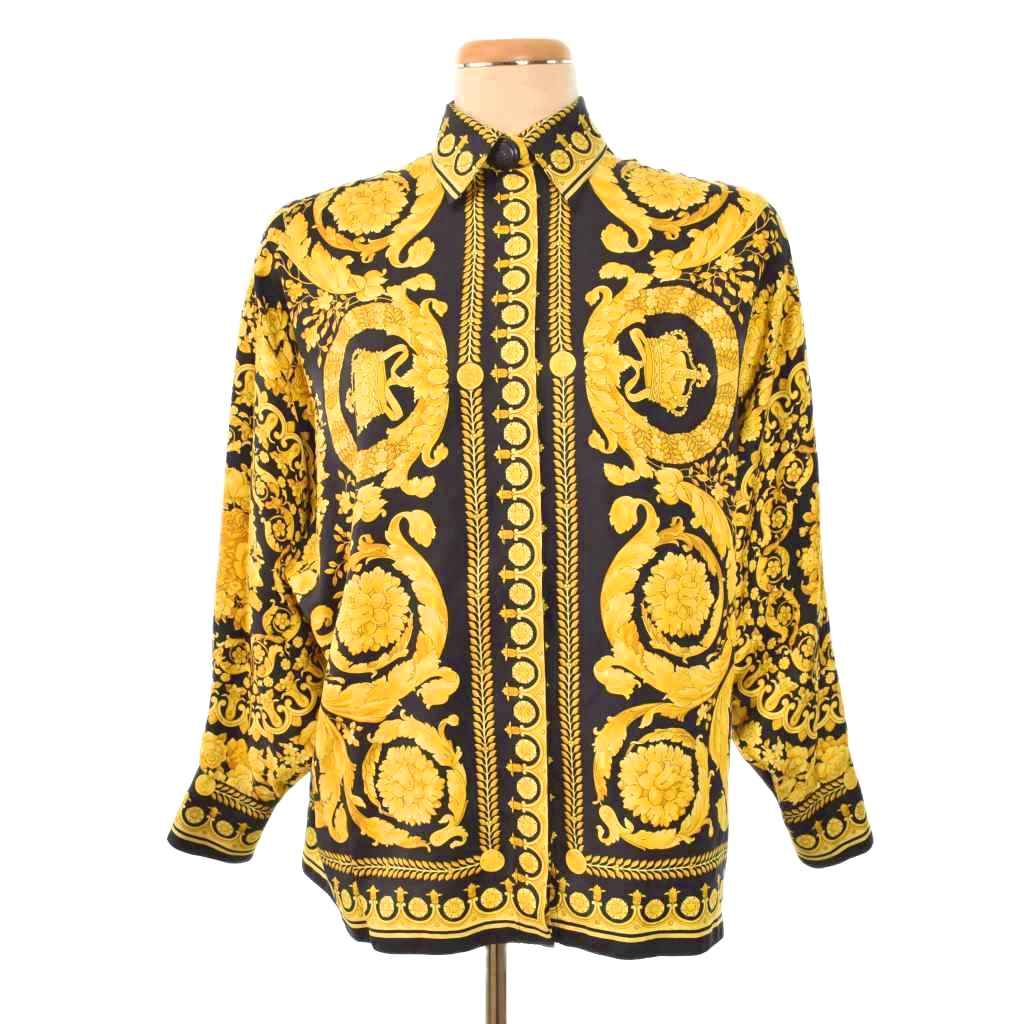 【中古】ジャンニヴェルサーチ ヴェルサーチェ GIANNI VERSACE シャツ ブラウス 長袖 バロッコ柄 総柄 38 紺 ネイビー 黄 イエロー レディース 【ベクトル 古着】 251230｜ブランド古着の買取販売ベクトル