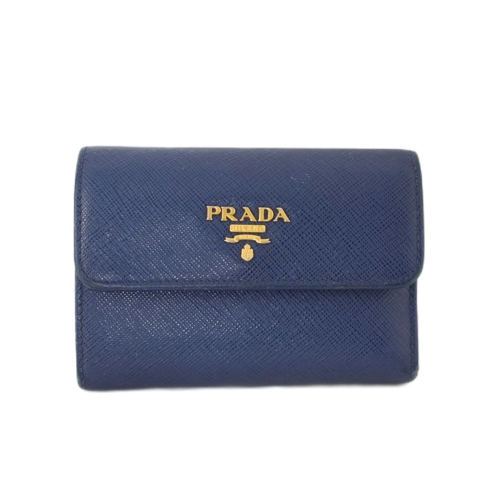 【中古】プラダ PRADA 三つ折り金入れ サフィアーノ なめし革 青 青碧 メンズ レディース 【ベクター 古着】 251230