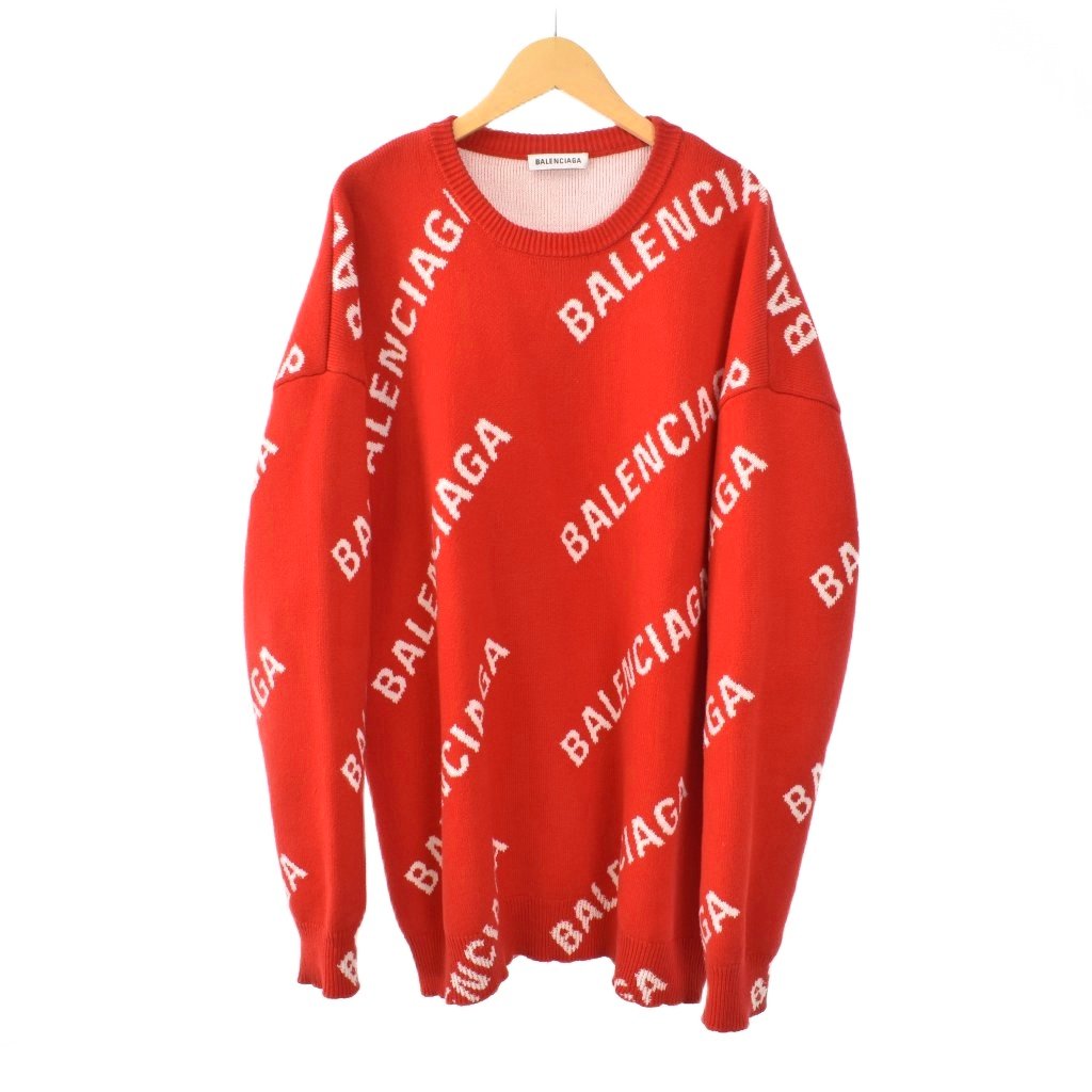 【中古】バレンシアガ BALENCIAGA オール厚地の外套ロゴタイプ 編み物 プルオーバー 長袖 S 赤 赤いこと 625329 ☆AA★ メンズ 【ベクター 古着】 260107