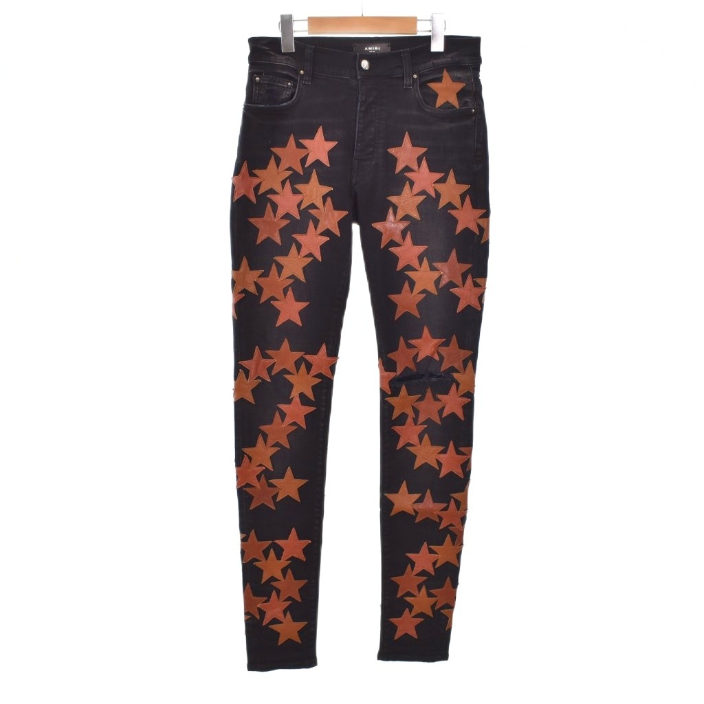 【中古】アミリ AMIRI CHEMIST JEAN ケミスト スターパッチ スキニーデニムパンツ 30 黒 ブラック ☆AA★ メンズ 【ベクトル 古着】 260128