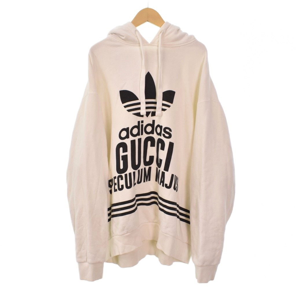 【中古】グッチ GUCCI アディダス adidas 22AW ロゴタイプ 汗水 ティーシャツ パーカー フーディー L 白 白いこと 717427 メンズ 【ベクター 古着】 260204