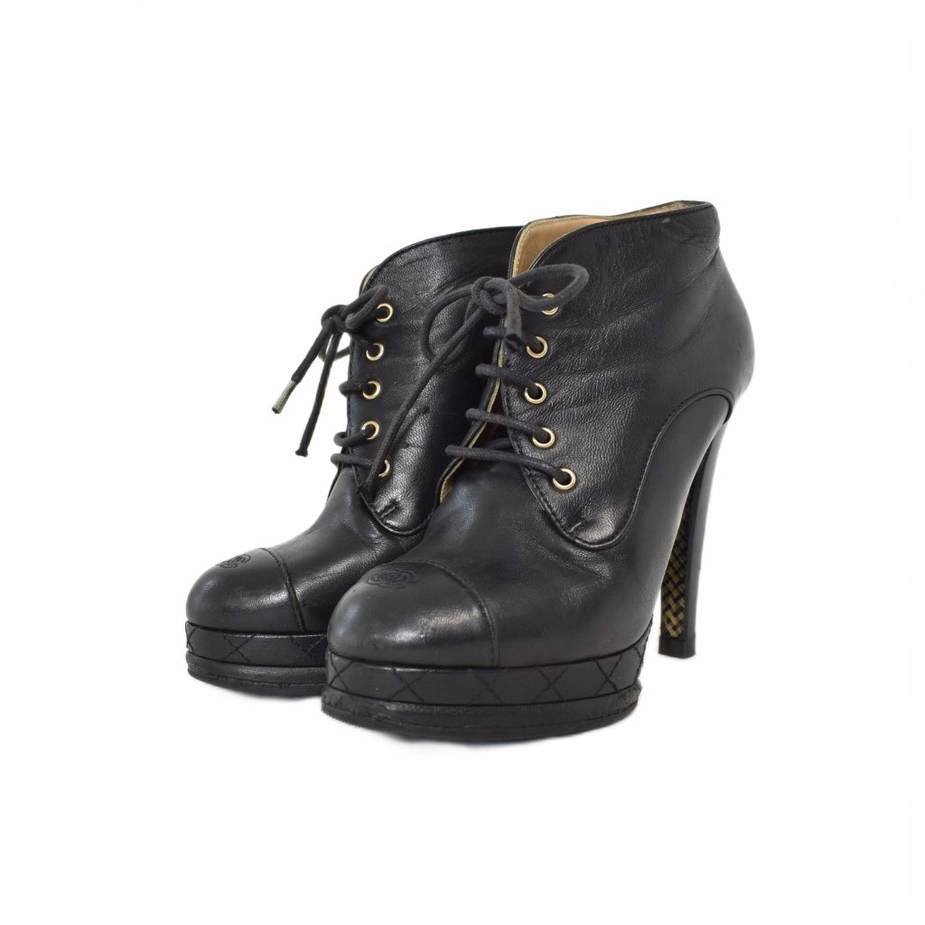 【中古】シャネル CHANEL 遊撃手ブーツ ブー紅茶 ハイヒール ココマーク なめし革 35 黒 黒いこと ☆AA★ レディース 【ベクター 古着】 260301