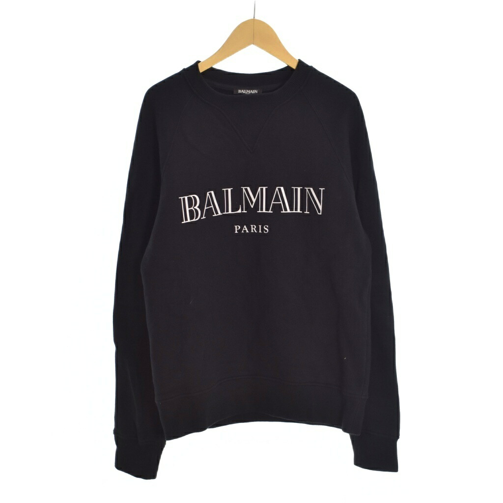 【中古】バルマン BALMAIN トレーナー スウェット ロゴプリント リフレクター クルーネック プルオーバー 黒 ブラック XS W8H6279/350 メンズ 【ベクトル 古着】 260316