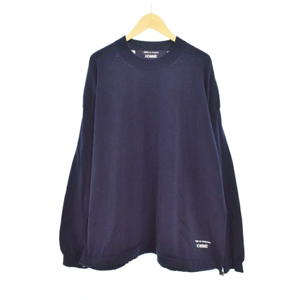 【中古】コムデギャルソンオム COMME des GARCONS HOMME 25SS ロゴ入り クルーネック ニット セーター M 紺 ネイビー HO-N001 メンズ 【ベクトル 古着】 260323