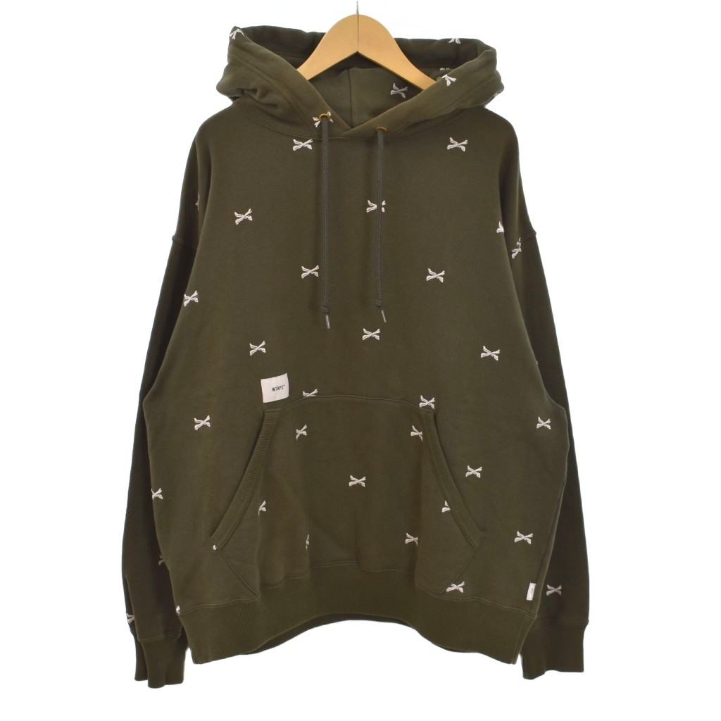 【中古】ダブルタップス WTAPS 22AW ACNE HOODY CTPL TEXTILE クロスボーン刺繍 パーカー フード プルオーバー 2 カーキ オリーブ 222ATDT-CSM26 メンズ 【ベクトル 古着】 260403