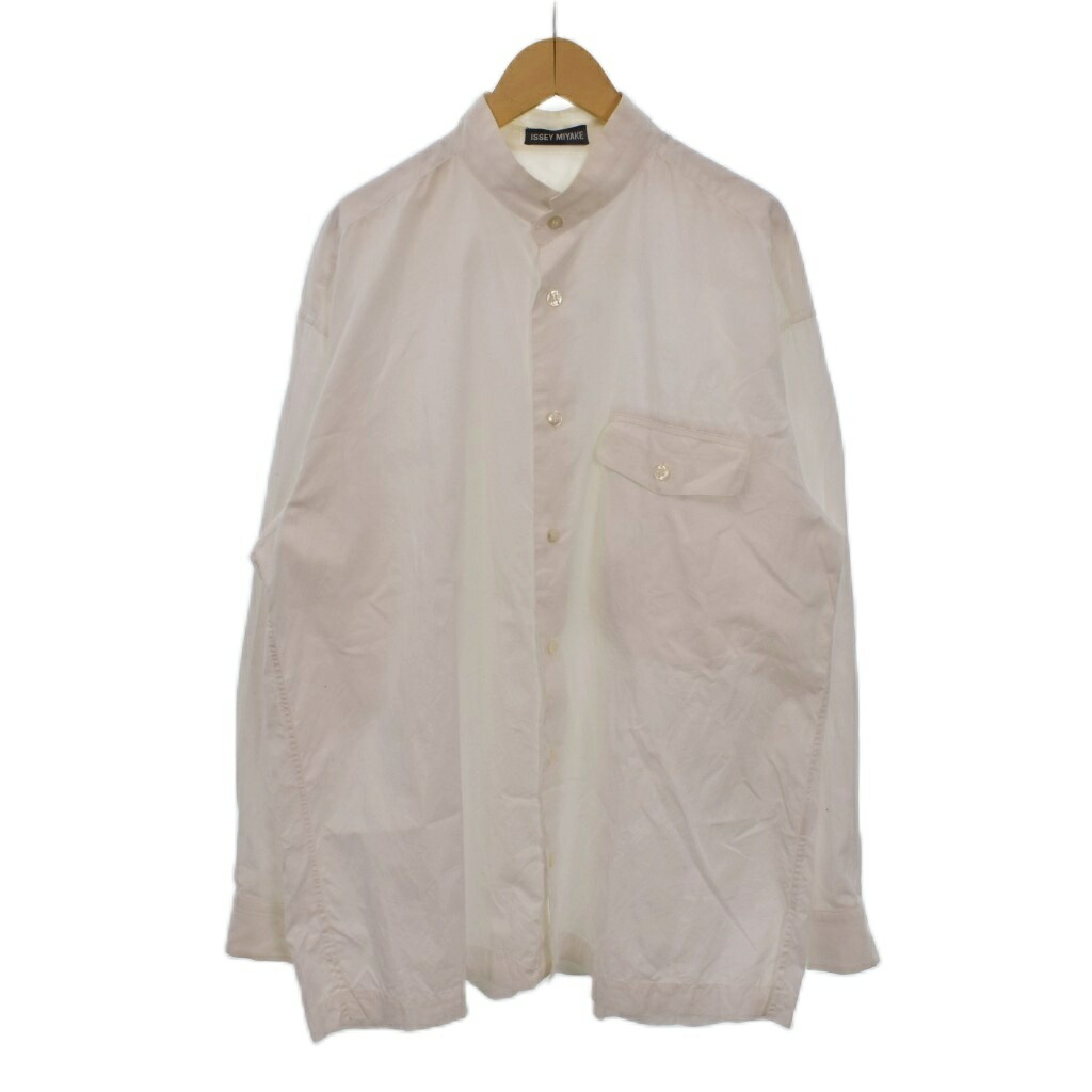 【中古】イッセイミヤケ ISSEY MIYAKE プルオーバー 長袖 否色合い 胸衣嚢 無地 向こう正面名取り草 日本製 L 白 白いこと ME43-FJ303 メンズ 【ベクター 古着】 260416