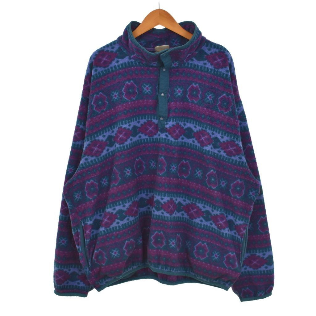 【中古】エルエルビーン L.L.BEAN フリースジャケット ハーフスナップボタン 隙間T ボア ハイネック ティーシャツ 幾何学学飾りつけ 総柄 緑 エメラルド緑であること 紫 パープル メンズ 【ベクター 古着】 260527