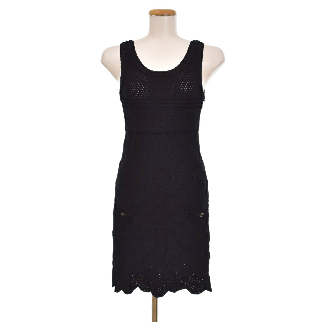 【中古】シャネル CHANEL ノースリーブ Uネック ペンシルライン ミニ クロシェ ドレス ワンピース 38 黒 ブラック P40326K02942 レディース 【ベクトル 古着】 260620｜ブランド古着の買取販売ベクトル