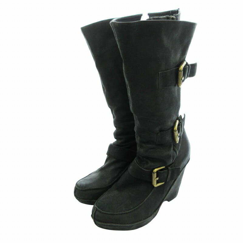 【中古】コブラ COBRA ロングブーツ シューズ サイドジップ ベルト レザー 37 23.5cm 黒 ブラック /HO□ 0416 レディース 【ベクトル 古着】 250416画像