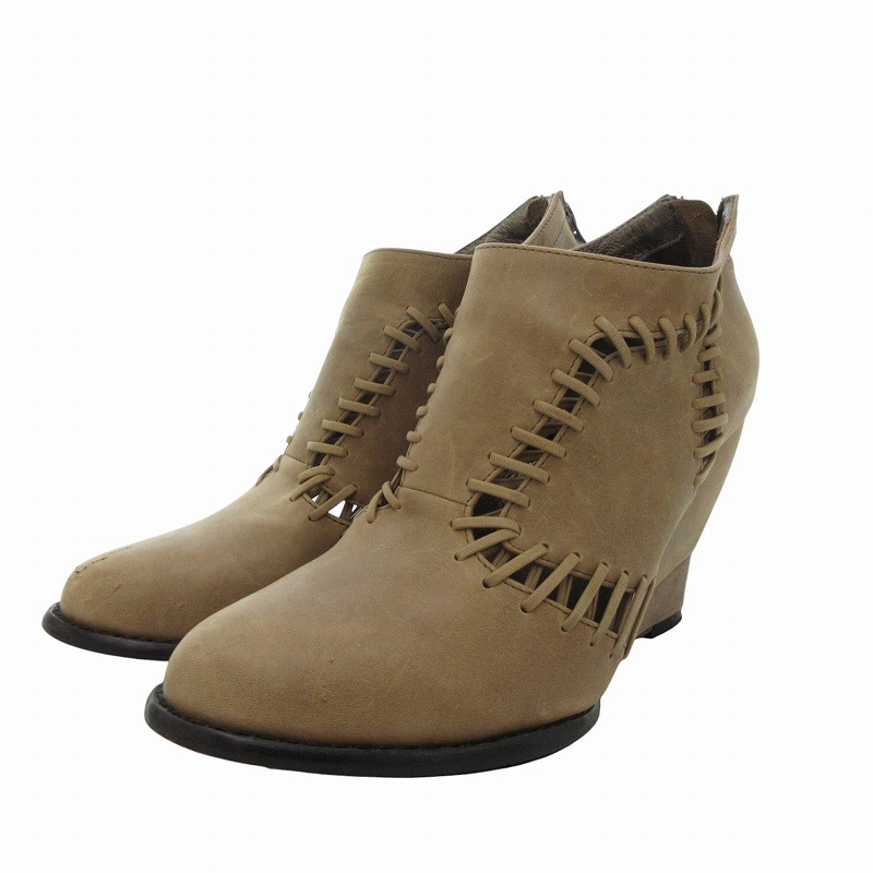 【中古】three hundred thirty days スリーハンドレットサーティーデイズ ショートブーツ メッシュ ウェッジソール 37 茶 ブラウン /FF レディース 【ベクトル 古着】 250415画像