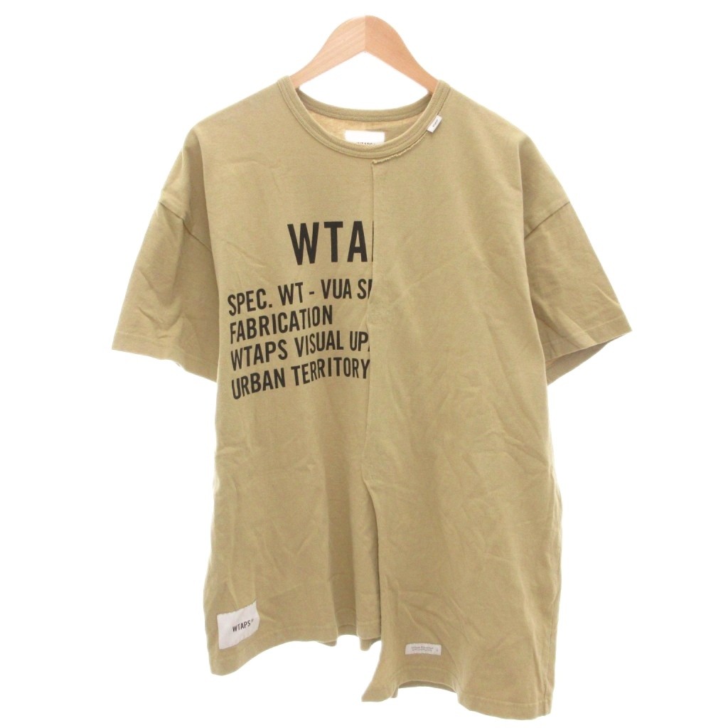 【中古】ダブルタップス WTAPS Tシャツ クルーネック アシンメトリー プリント 半袖 4 ベージュ /AE メンズ 【ベクトル 古着】 251006