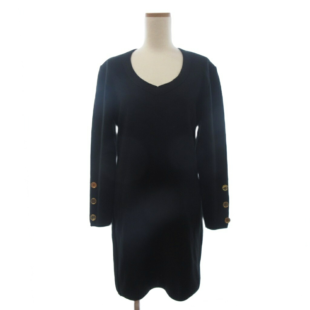 【中古】ジバンシィ GIVENCHY Paris ヴィンテージ ニット ワンピース ひざ丈 長袖 Vネック 金ボタン ウール 黒 ブラック レディース 【ベクトル 古着】 251220 4,736円