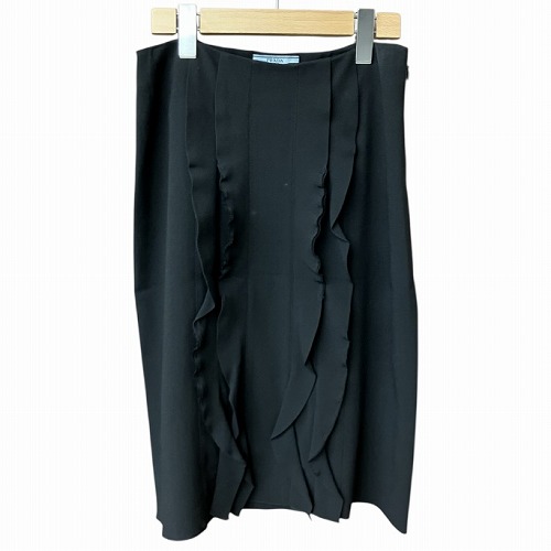【中古】プラダ PRADA フラウンス タイトスカート 黒 黒いこと 38 M位 APD20152999 ■GY41 レディース 【ベクター 古着】 250610