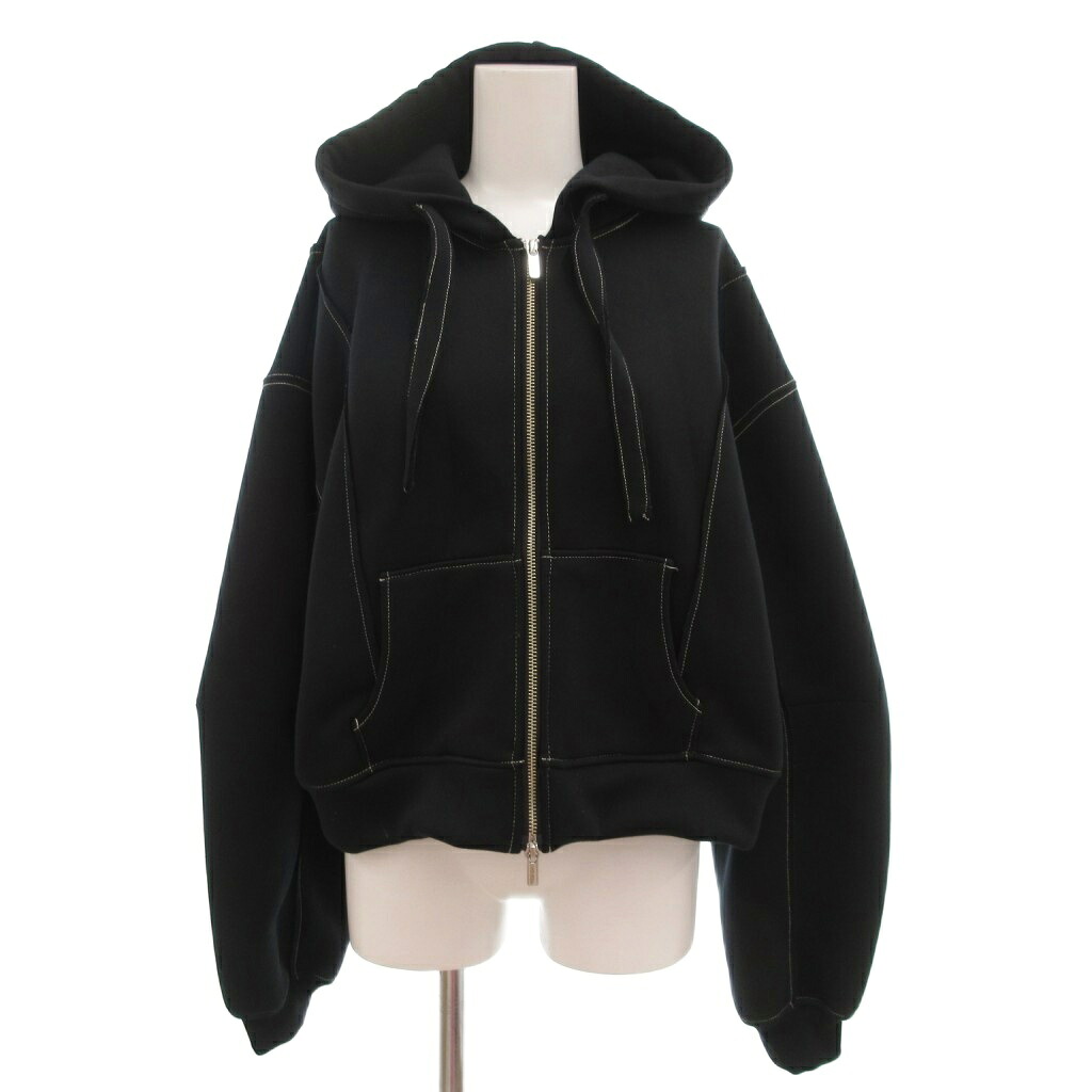 【中古】メゾンスペシャル MAISON SPECIAL カラーステッチダンボールフーディ パーカ ジップアップ 長袖 F 黒 ブラック 21251415701 /AE レディース 【ベクトル 古着】 250924