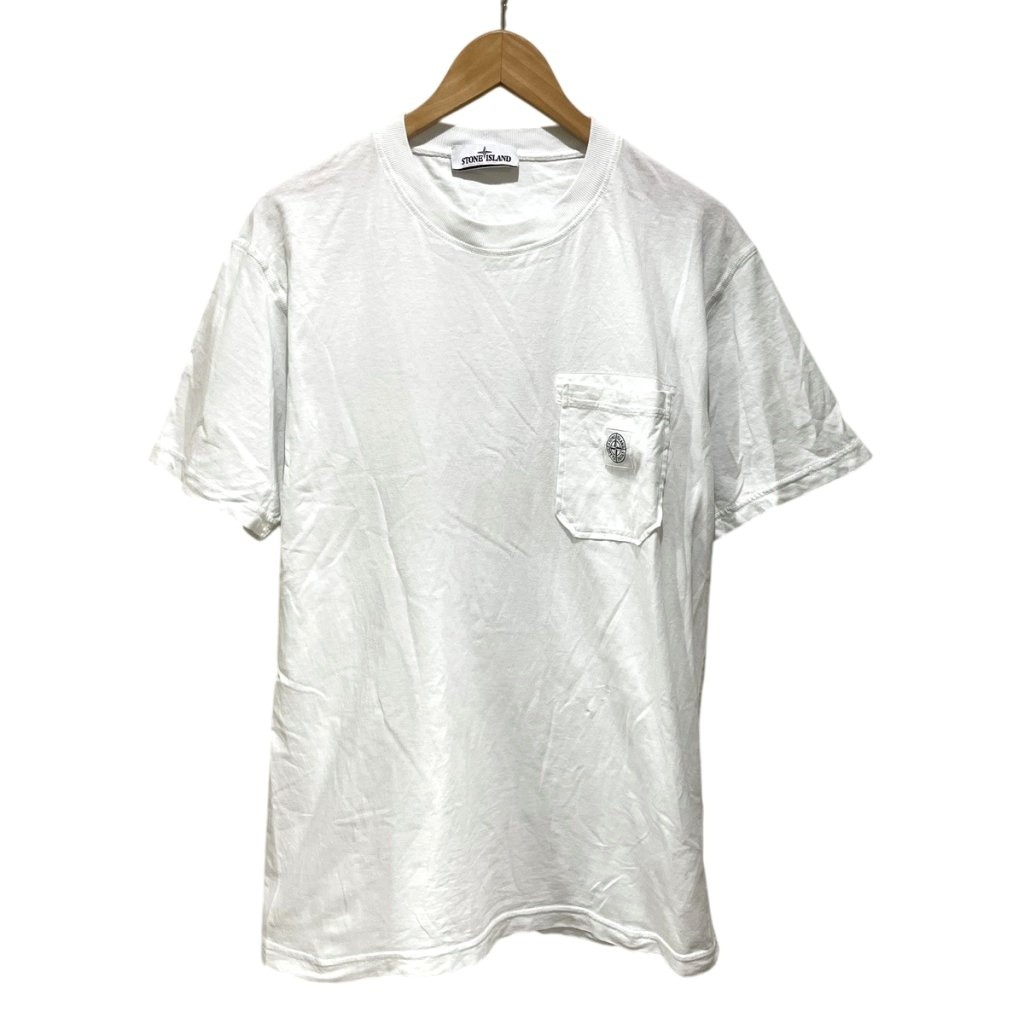 【中古】ストーンアイランド STONE ISLAND フロント ポケット ロゴ Tシャツ カットソー 半袖 761521957 XL 白 ホワイト ☆AA★ メンズ 【ベクトル 古着】 250918