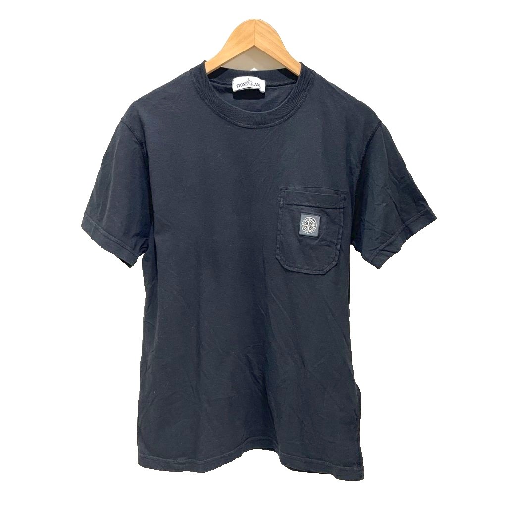 【中古】ストーンアイランド STONE ISLAND フロント ポケット ロゴ Tシャツ カットソー 半袖 761521957 M 黒 ブラック ☆AA★ メンズ 【ベクトル 古着】 250918