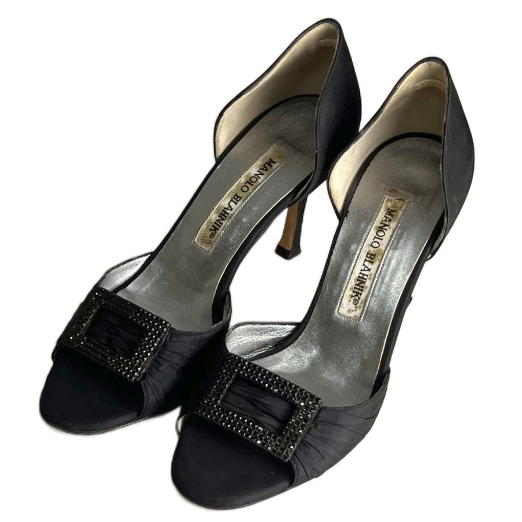【中古】マノロブラニク MANOLO BLAHNIK ビジュー装飾 オープントゥ パンプス ヒール 35.5 黒 ブラック レディース 【ベクトル 古着】 251117
