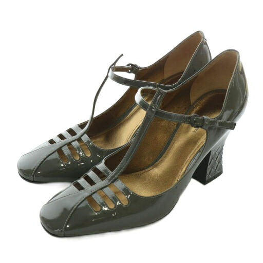 【中古】ボッテガヴェネタ BOTTEGA VENETA パンプス エナメル ラウンドトゥ チャンキーヒール 同盟罷業さあ美 37.5 24.5糎 薄墨色 /XZ ■GY19 レディース 【ベクター 古着】 251120