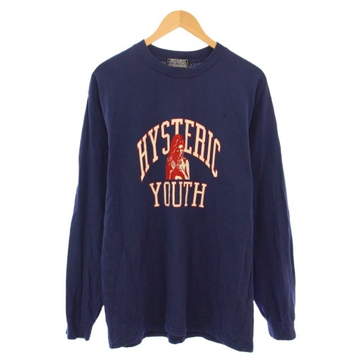 【中古】ヒステリックグラマー HYSTERIC GLAMOUR H.YOUTH Tシャツ ロンT 長袖 クルーネック ロゴ イラスト プリント ストレッチ L 紺 ネイビー 02243CL04 /BB レディース 【ベクトル 古着】 251209